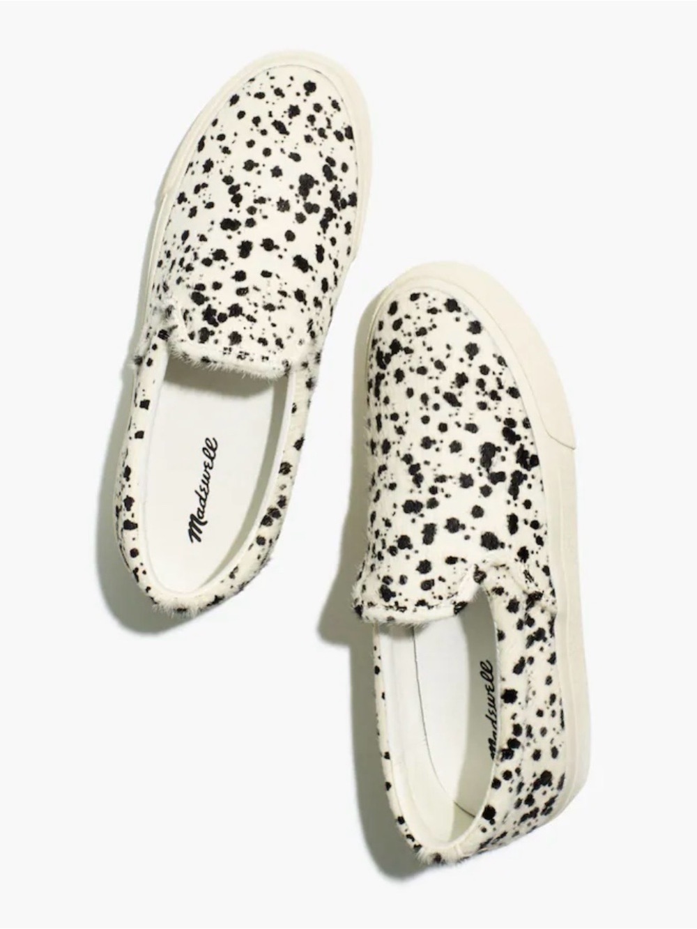 Madewell White Black Spatter Painted Calf Hair Sidewalk Slip On Sneaker Size 8.5
